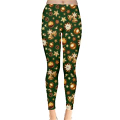 Golden Ornaments Red Snowing Leggings  by CoolDesigns