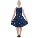 Dark Blue Space Cats Saturn and Stars Knee Length Skater Dress With Pockets  View2