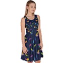 Dark Blue Space Cats Saturn and Stars Knee Length Skater Dress With Pockets  View3