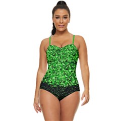 Snowy Shamrock Lime Green St Patricks Day Retro Full Coverage Swimsuit by CoolDesigns