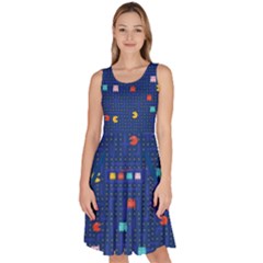 Maze Cartoon Blue Fun Knee Length Skater Dress With Pockets