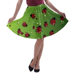 Japanese Green Purple Ladybugs Insect A-line Skater Skirt by CoolDesigns