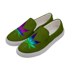 Olive Green Marijuana Cannabis Plant Marihuana Leaves Womens Slip Ons by CoolDesigns