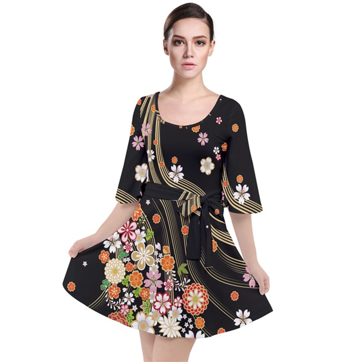 Blossom Black Cherry Blossom Velour Kimono Dress