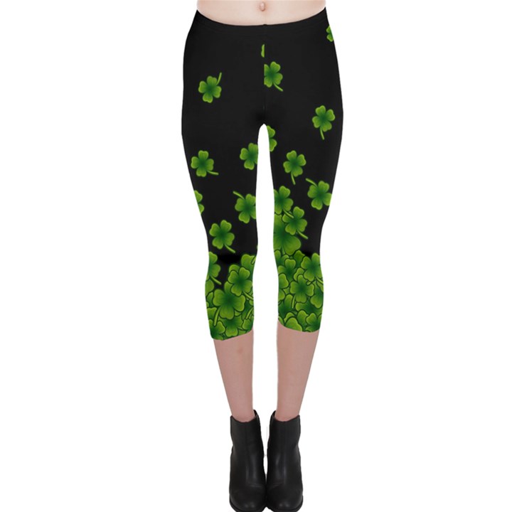 Fall Clover Leafs Black St Patricks Day Capri Leggings 