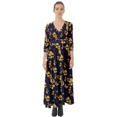 Little Yellow Roses Button Up Boho Maxi Dress by CoolDesigns