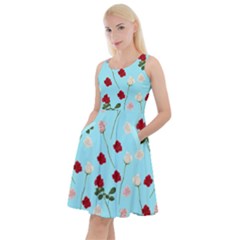 Vintage Roses Aqua Sweet Knee Length Skater Dress With Pockets by CoolDesigns