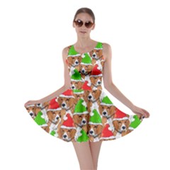 Brown Cute Xmas Dogs Print Double Sided Skater Dress