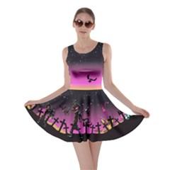 Stars Dark Violet Pumpkin Night Skater Dress