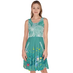 Cute Turquoise Marble Mermaid Print Length Skater Dress With Pockets by CoolDesigns