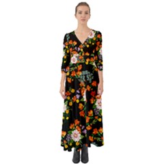 Black Floral Button Up Boho Maxi Dress by CoolDesigns