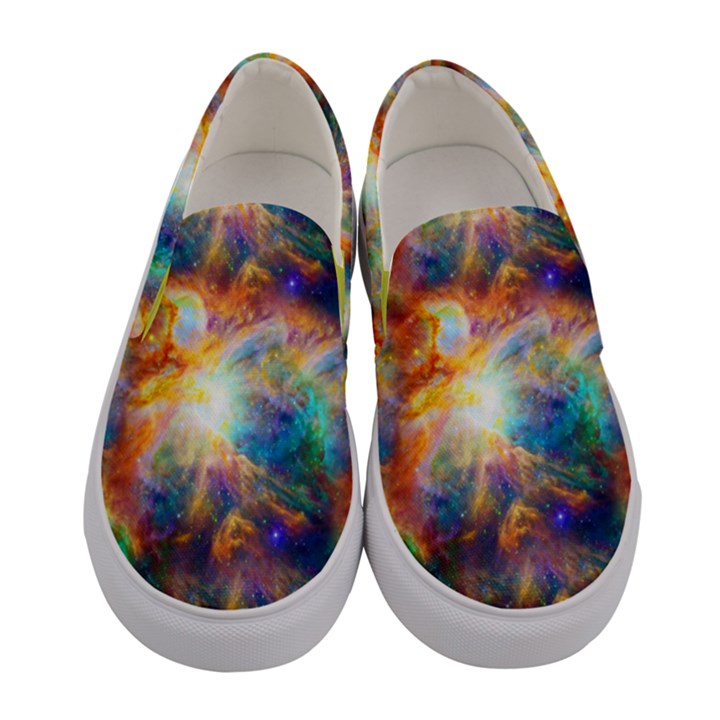 Orange and Cyan Space Galaxy Printed Womens Canvas Slip Ons