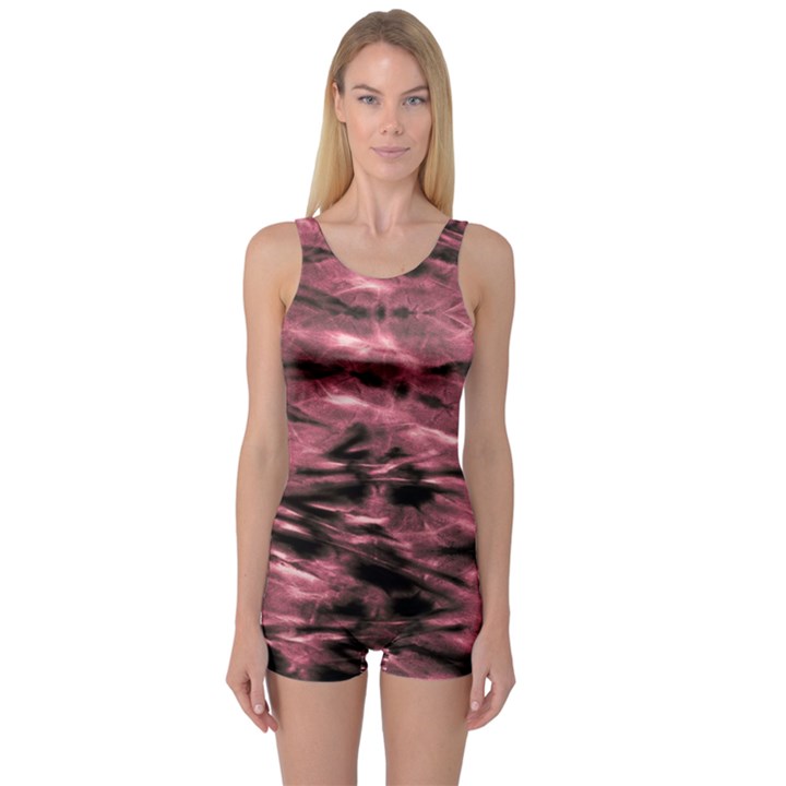 Red Tie Dye 2 One Piece Boyleg Swimsuit