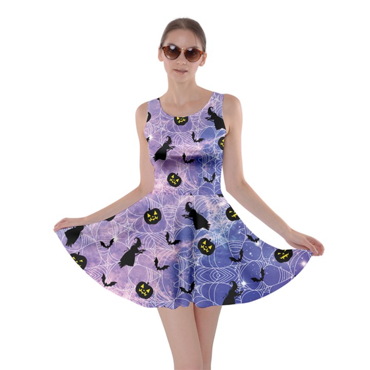 Spider Webs Medium Purple Witch Print Skater Dress