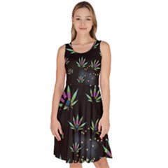 Marijuana Vintage Black Marijuana Leaves Knee Length Skater Dress With Pockets