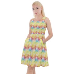 Yellow Colorful Pattern Abstract Geometric Ornament Knee Length Skater Dress With Pockets