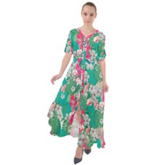 Hawaii Hibiscus Aquamarine Tropical Flowers Waist Tie Boho Maxi Dress