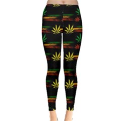 Marijuana Leafs Black Rasta Marijuana Leaves Leggings  by CoolDesigns