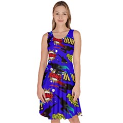 Fun Pop Art Blue Bang Print Knee Length Skater Dress With Pockets