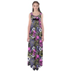 Leaf Purple & Yellow Skulls Floral Prints Empire Waist Maxi Dress