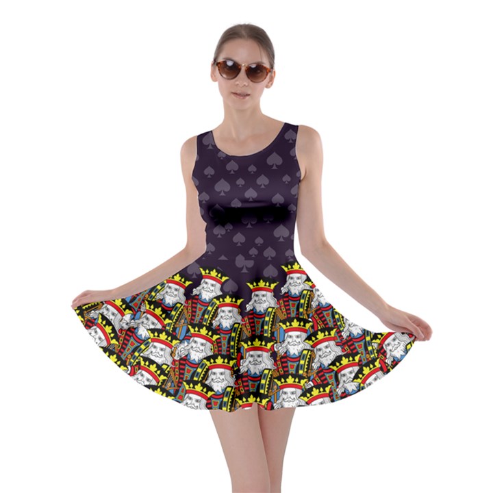 Poker Kings Print Dark Purple Skater Dress