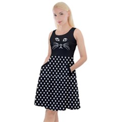 Black Cat Polka Dot Knee Length Skater Dress With Pockets