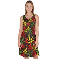 Marijuana Red Dark Green Marijuana Badges With Marijuana Leaves Knee Length Skater Dress With Pockets by CoolDesigns