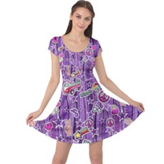 Pop Art Peace Guitar Violet Cap Sleeve Dress