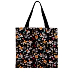 Dark Colorful Kitty Cats Footprint Pet Zipper Grocery Tote Bag by CoolDesigns