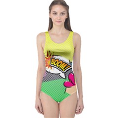 Yellow & Green Boom Pop Art One Piece Swimsuit