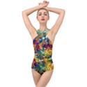 Tie Dye Colorful Yellow Cross Front Low Back Swimsuit View1