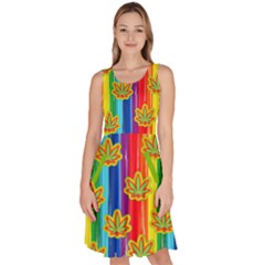 Cannabis Big Rainbow Marijuana Leaves Knee Length Skater Dress With Pockets by CoolDesigns