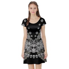 Dark Skull Heads Short Sleeve Skater Dress