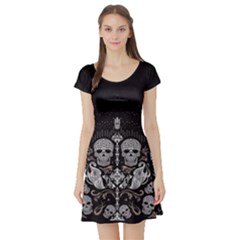 Skull Aztec Short Sleeve Skater Dress by CoolDesigns