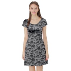 Grey Grunge Pattern With Skulls Illustration Short Sleeve Skater Dress by CoolDesigns