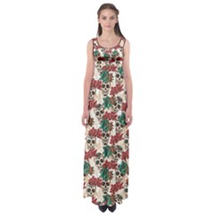 Skull With Flowers Empire Waist Maxi Dress by CoolDesigns