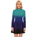 Gradient Aqua Blue Shinny Glitter Pattern Long Sleeve Velour Longline Dress View1