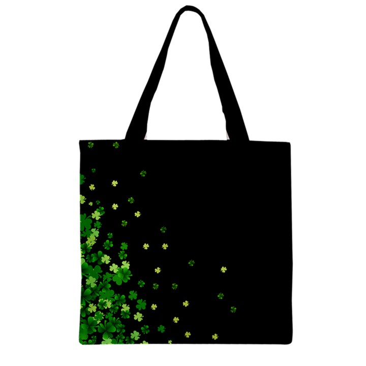 Shamrock Black Lucky Clover Leaves Zipper Grocery Tote Bag