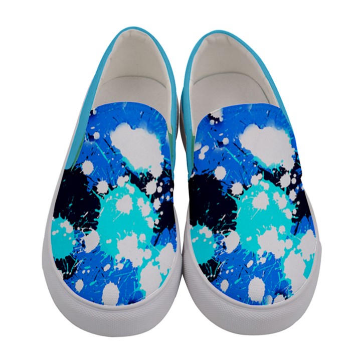 Deep Sky Blue Splashes of Paint on Womens Canvas Slip Ons