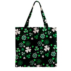 Bright Green St Patricks Day Print Zipper Grocery Tote Bag