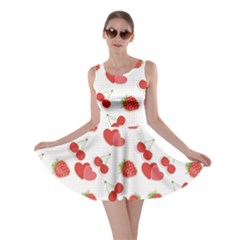 Red Pattern With Heart Cherry Strawberry Illustra Skater Dress