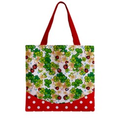 Red Polka Dots Shamrock Lucky Ladybugs Zipper Grocery Tote Bag by CoolDesigns