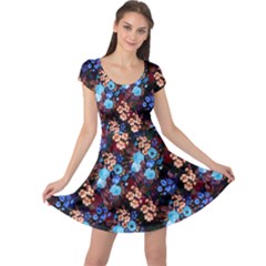 Summer Floral Flowers Dark Cap Sleeve Dress