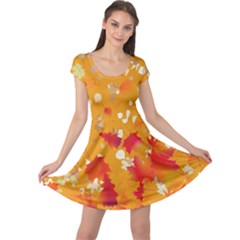Orange Fall Autumn Leaves Cap Sleeve Dress by CoolDesigns