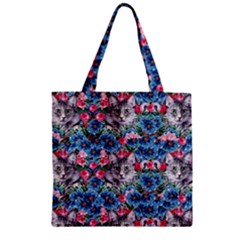 Blue & Pink Floral Kitty Cat Zipper Grocery Tote Bag by CoolDesigns