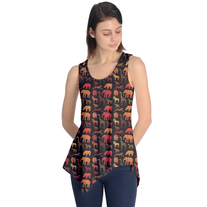 Dark Pattern With African Animals Sleeveless Tunic Top