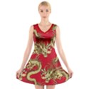 Classic Dragon Crimson Japanese Pattern V-Neck Sleeveless Dress View1