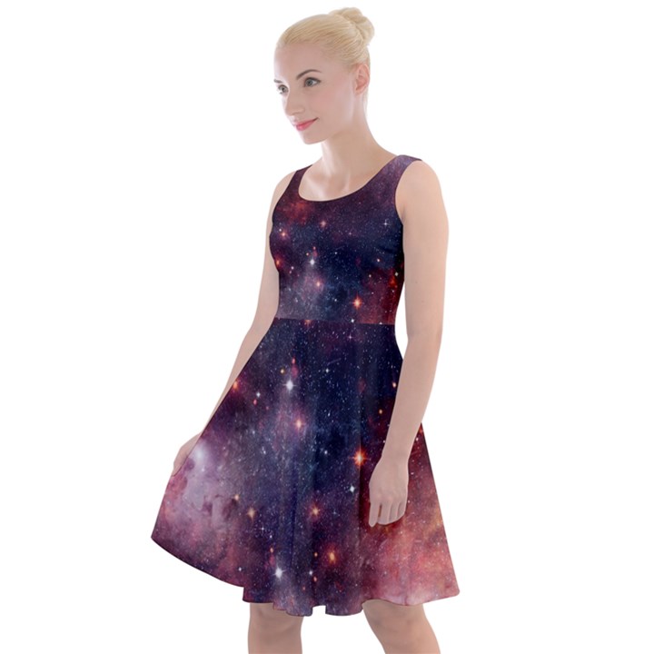Jupiter Space Dark Indigo & Red Fun Night Sky Moon and Stars Knee Length Skater Dress
