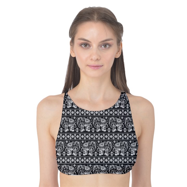 Dark Gray Ethnic Vintage Elephant Tank Bikini Top