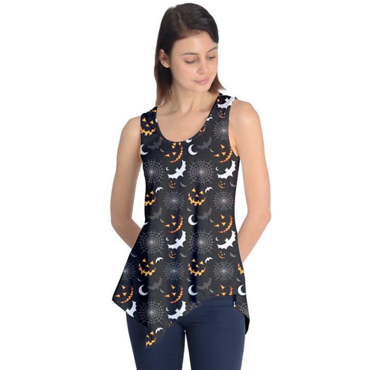 Black Halloween Horror Symbols Pattern Sleeveless Tunic Top